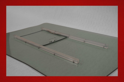 Kunststoff Türscheiben mit Schiebefenster 914 3 mm in grau getönt